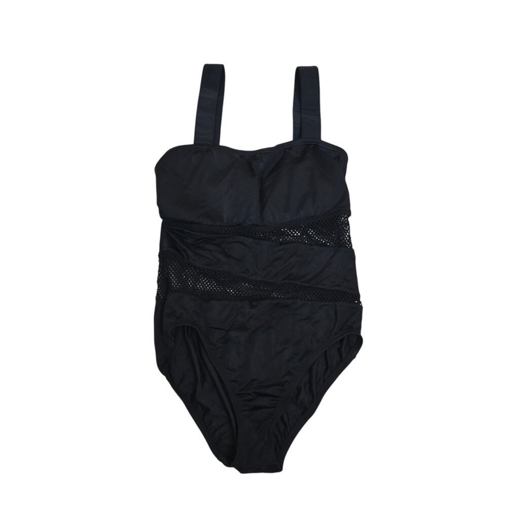 DKNY Swim Women's 10 Black Mesh One Piece Swimsuit with Classic Tank Design